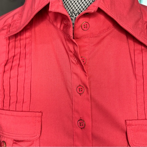 Bebe Utility Tunic Shirt Belle Pink Button-Front Stretch Poplin Blouse Size S - Picture 5 of 14